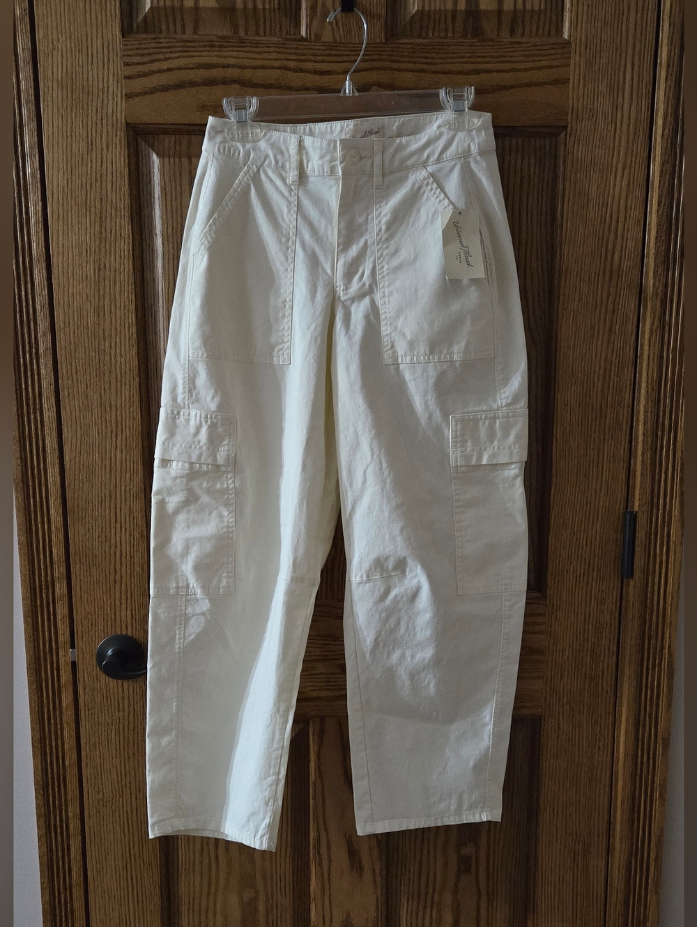 Universal Thread Cream Barrel Pants with Patch Pockets
